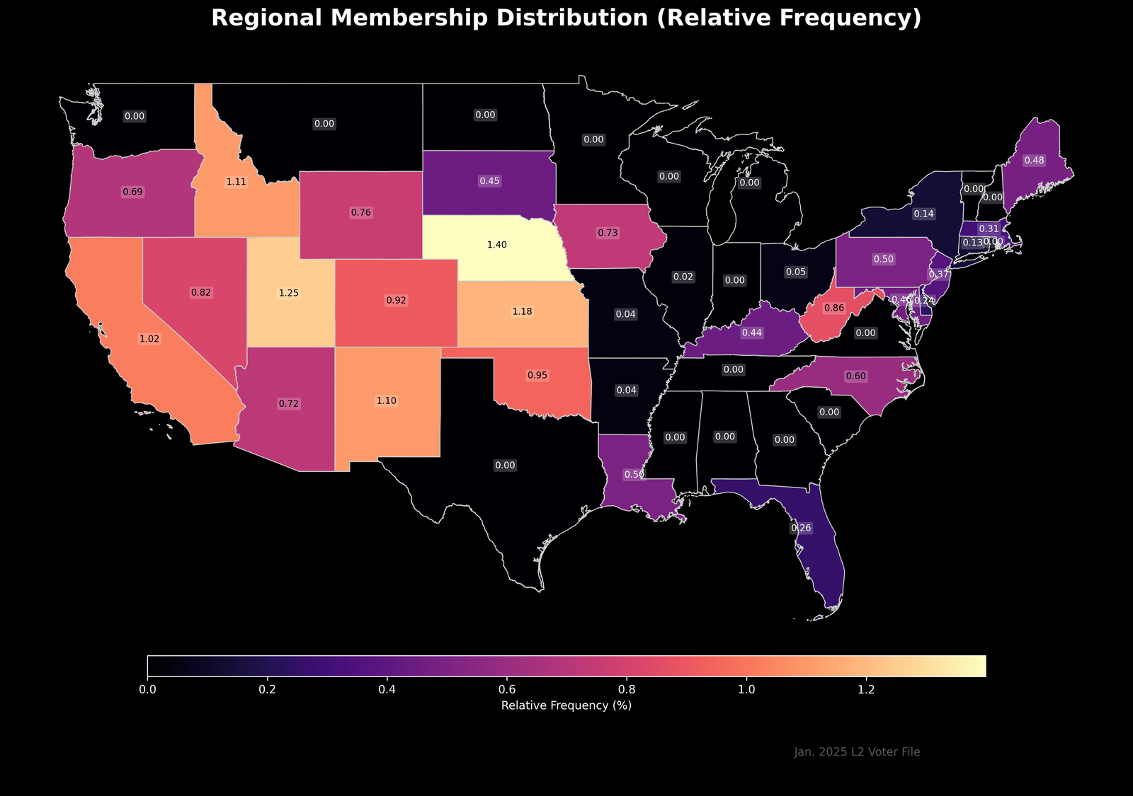 Map showing relative frequency of Libertarian voters by state